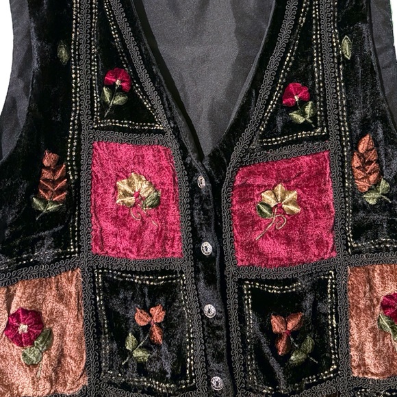 Vintage Y2K Velvet & Jacquard Embroidered Patchwork Vest New Age Witchy Floral - Picture 5 of 13